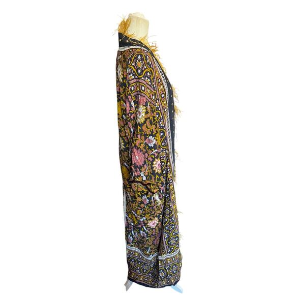 Cosmic Gypsy Atelier Feather Trim Kimono Robe 52" Festival Coat Unisex - Picture 3 of 6